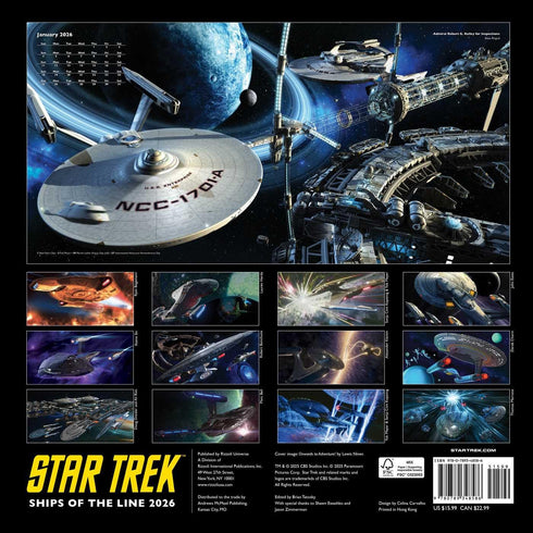 STAR TREK SHIPS OF THE LINE 2026 WALL CALENDAR
